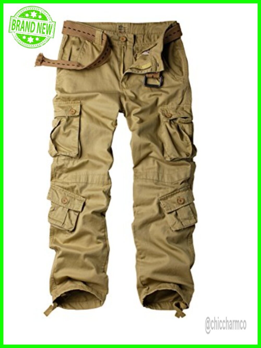 Cotton Cargo Work Pants High Rise Straight Leg with Pockets
